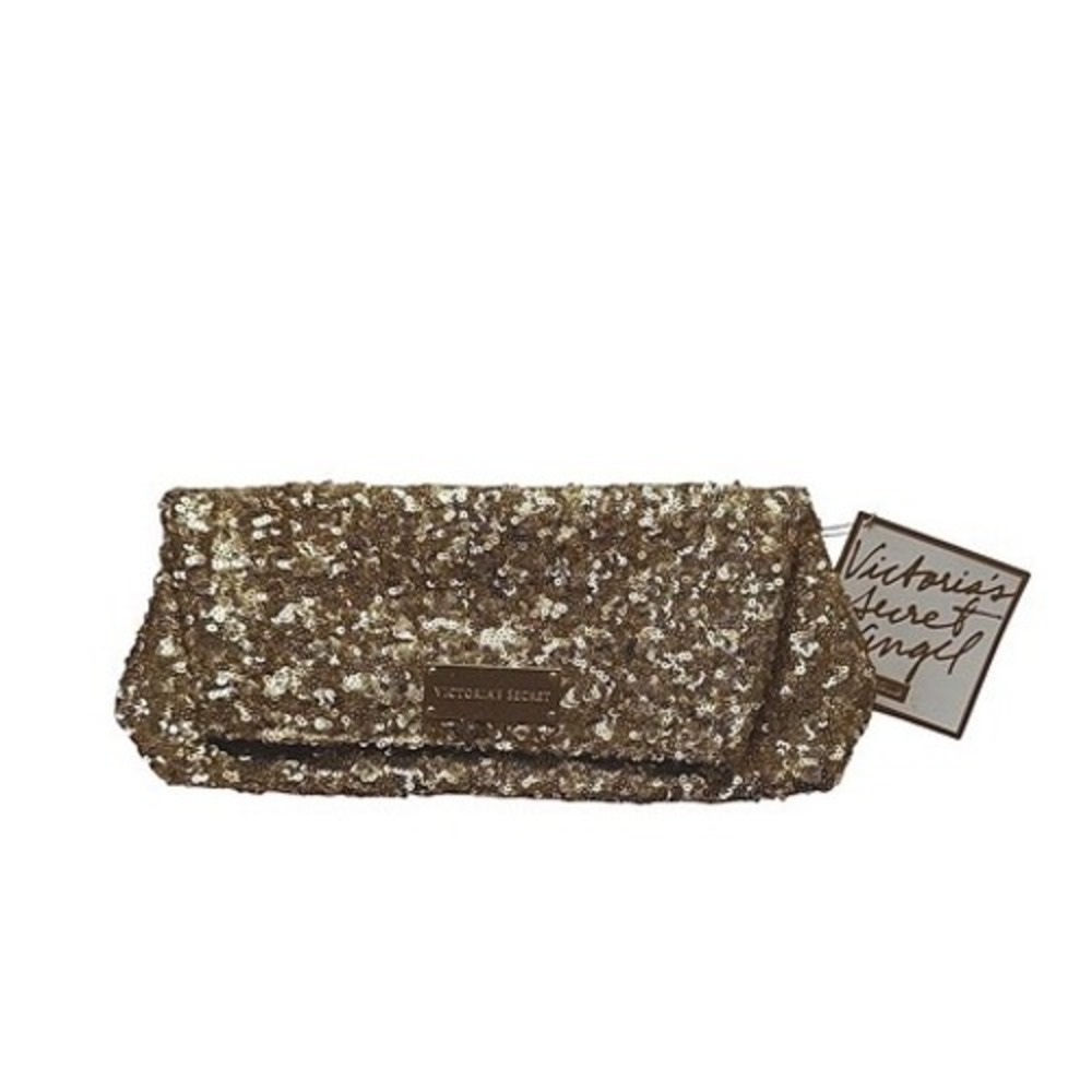 Victoria's Secret Angel Gold‎ Sequin Clutch Bag Gold Makeup Pouch NWT
